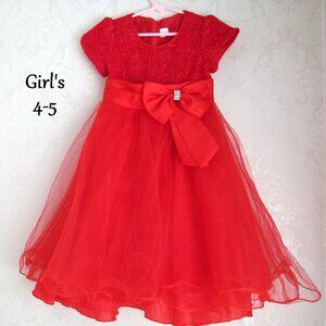 GIRL'S RED VALENTINE DRESS, 4-5, BLING, GLITTER, & WIDE SKIRT